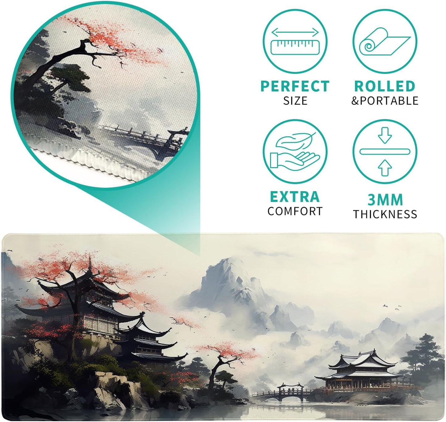 Desk Mat, Watercolor Desk Pad Mat, Desk Matt for Desktop, XL Large Mouse Pad for Desk, Anti-Slip Big Mousepad with Stitched Edges, Keyboard Pad Mouse Mat for Gaming Office (Cherry Blossom 2)