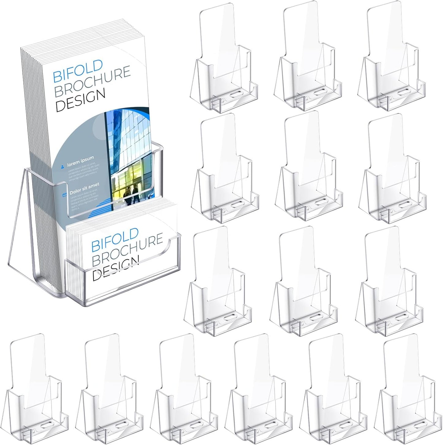 Wenqik Acrylic Brochure Holder with Business Card 4.1 Inch Rack Card Holder Pamphlet Display Stand Organizer for Menu Flyer Magazine Office Booklets(16 Pcs)