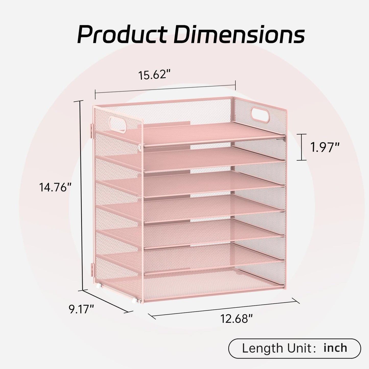 7 Tier Paper Organizer - Mesh Desktop File Holder with Handles for Office School Desk, Black (Pink)