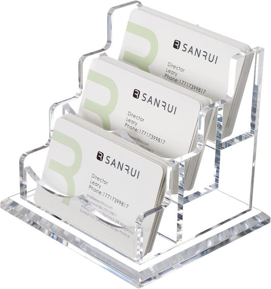 YUXUN Business Card Holder Display for Desk, Clear Acrylic Cards Organizer 3 Tier 3 Slots, Business Card Stand for Men and Women 1 Pack (3 slots) 3slots…