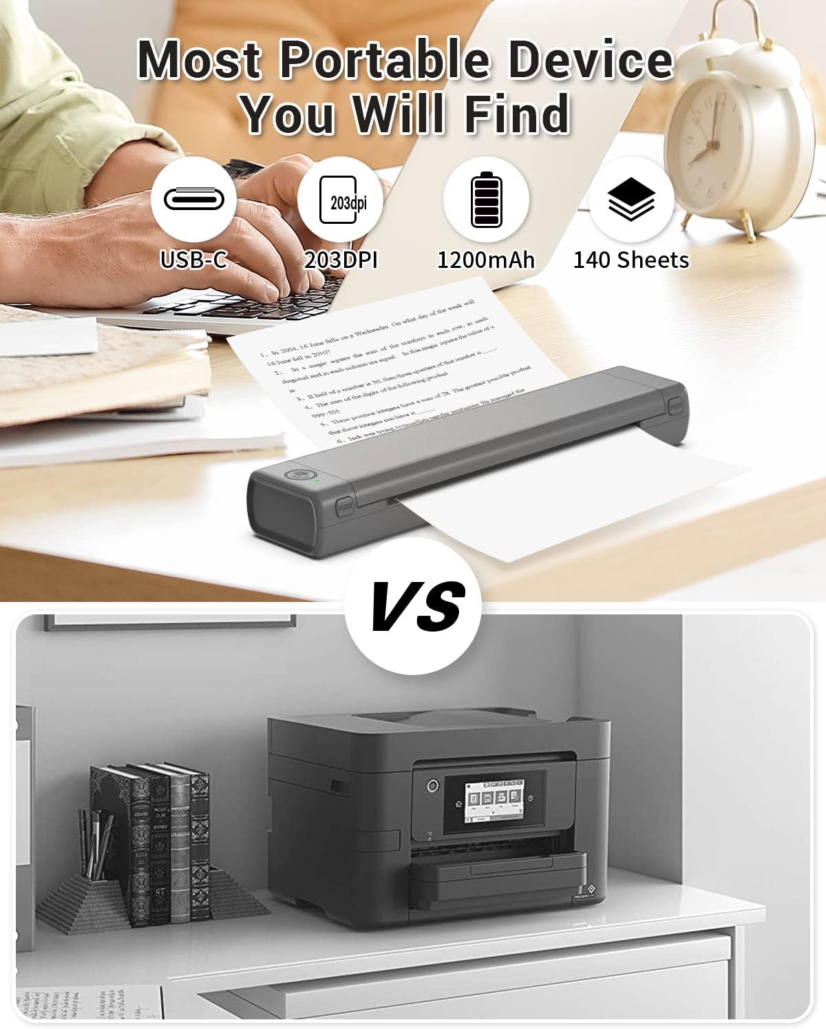 Phomemo Inkless Portable Printer for Travel - Wireless Thermal Printer Compatible with Phone & Laptop, Bluetooth Printers Supports 8.5" X 11" Letter Thermal Paper, Come with Carry Case