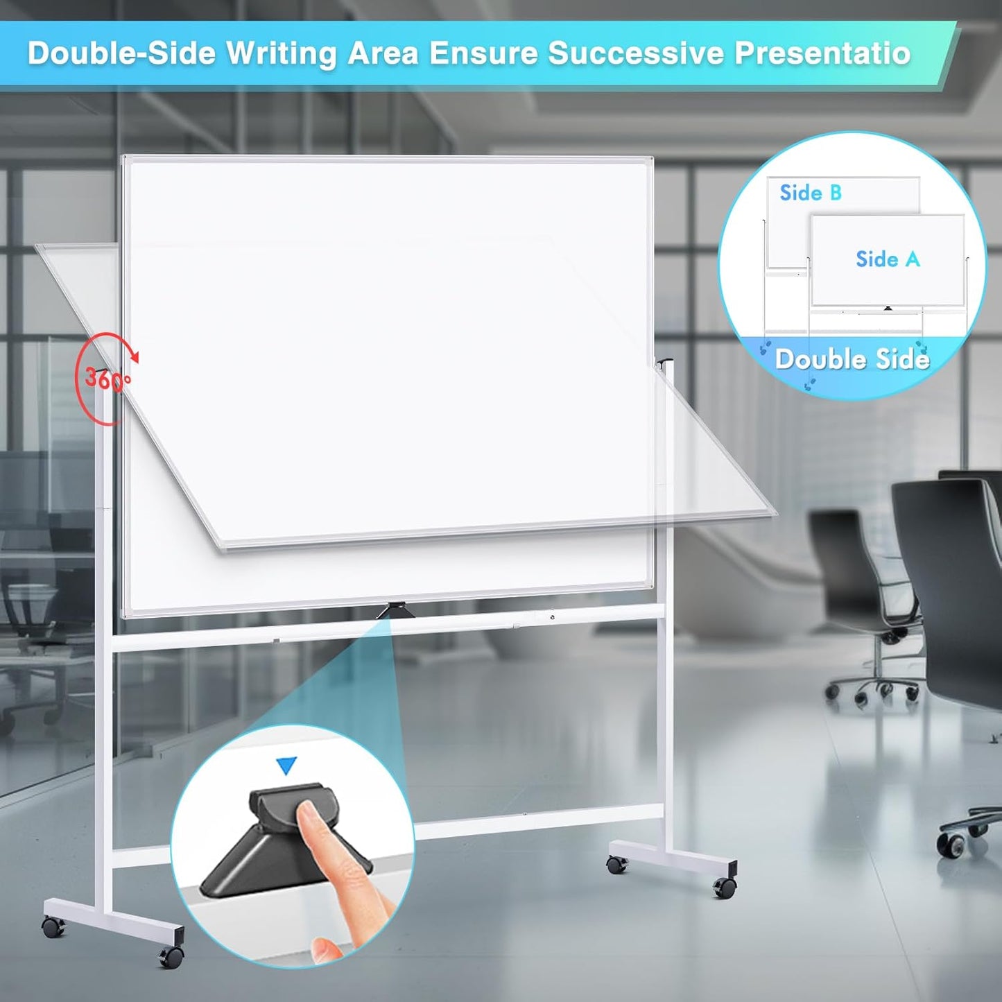 maxtek Rolling Whiteboard 60x48, Large Double-Sided White Board Dry Erase on Wheels, Giant Magnetic White Board Standing for Office, School, Home Office, Homeschool (Sliver)