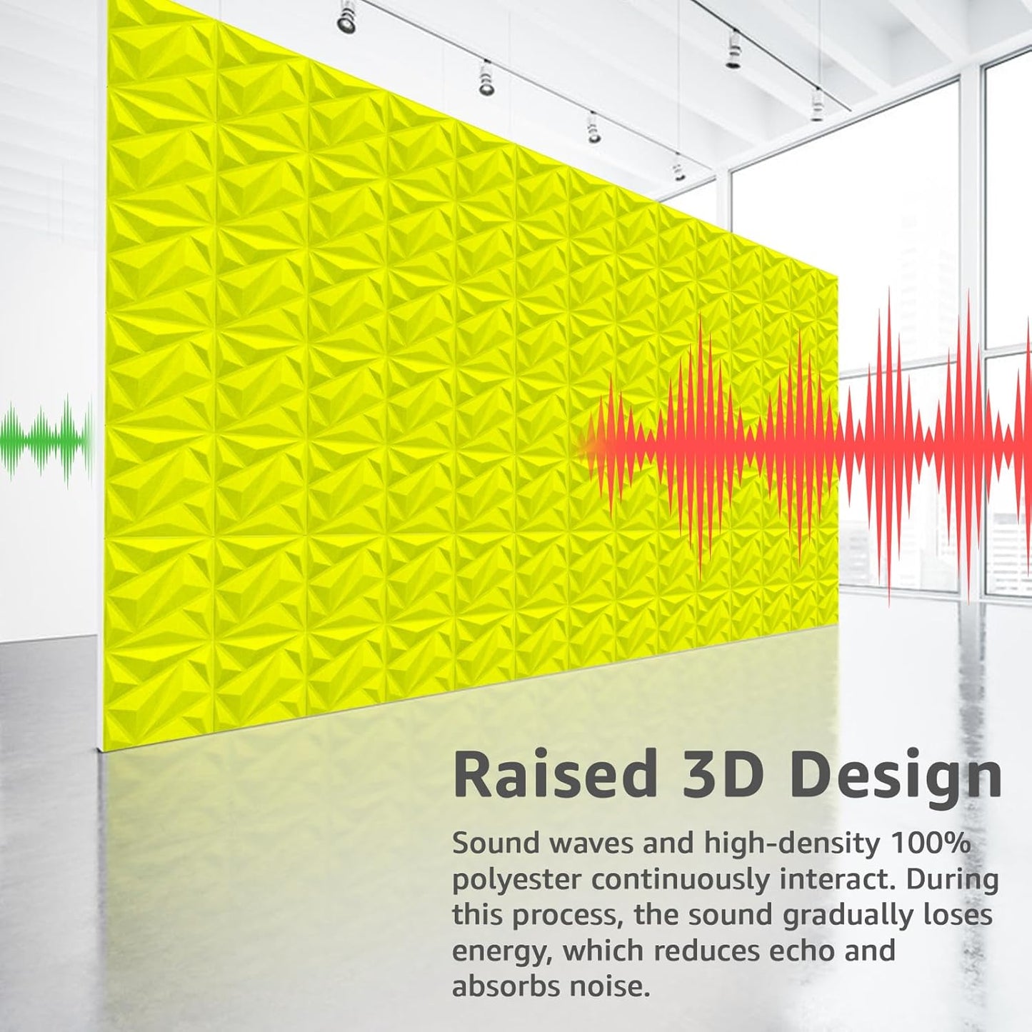 Art3dwallpanels Acoustic Panels 20 Pack Soundproof Wall Panels Acoustic Sound Dampening Panels, 3D Wall Panels Sound Absorbing Panels, 12" X 12", Fluorescent Green with Tape
