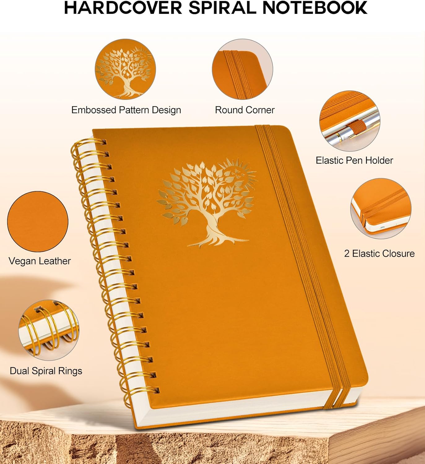 Large Spiral Notebook Journal for Women Men - 300 Numbered Lined Pages, College Ruled, A4 Hardcover Spiral Bound Notebook for School, Work, Note Taking, Writing, Leather Spiral Journal 8.5"x11"