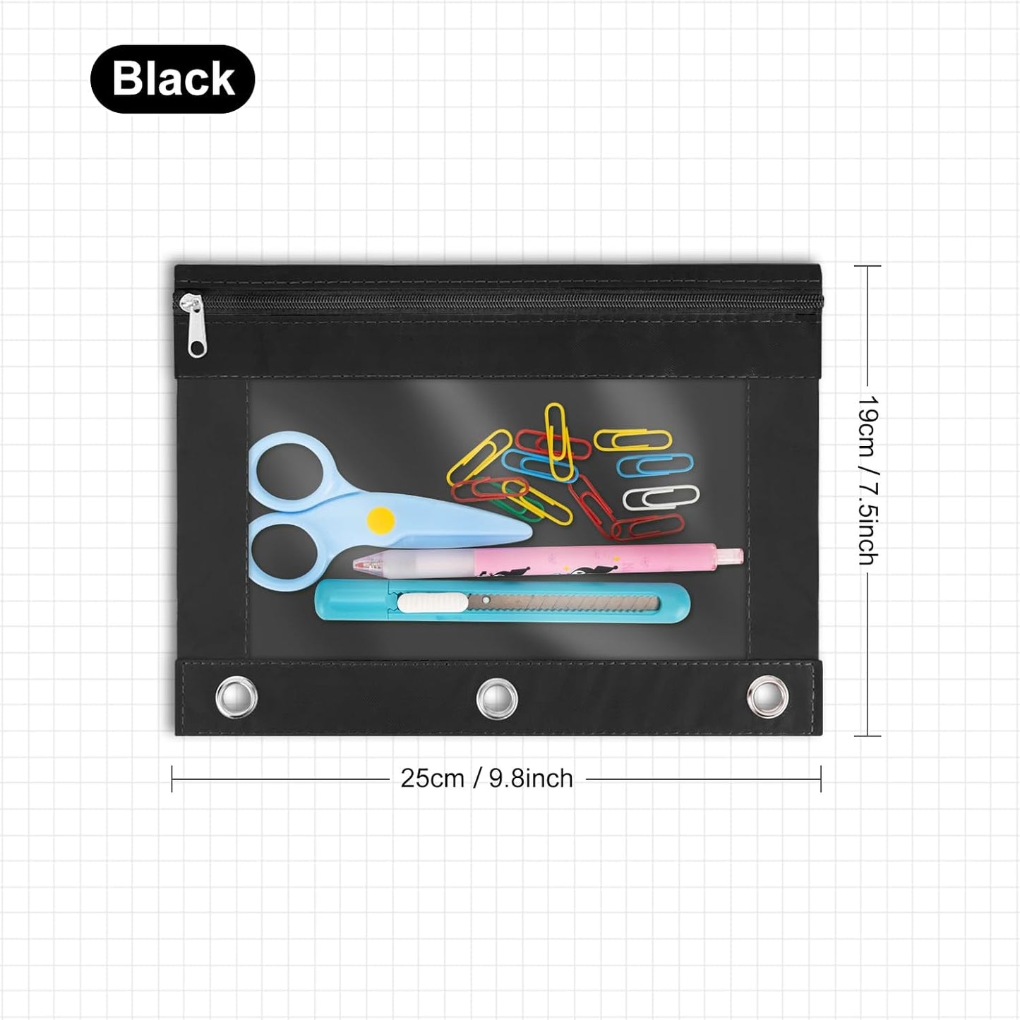 IKAYAS 5 Pack Black Pencil Pouch for 3 Ring Binder Colorful Pencil Pouch with Zipper Bulk, 3 Ring Binder Pencil Pouches Pencil Case Pencil Bags for Classroom Storing School Teacher Supplies