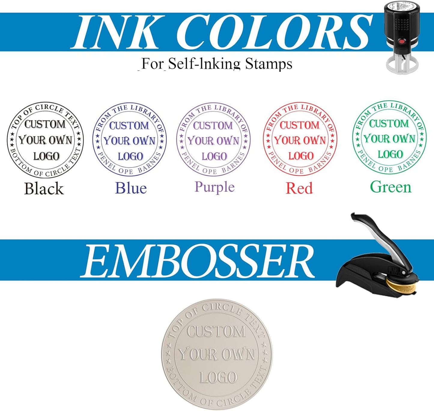 Custom Logo Embosser | Personalized Book Embosser | Self Ink Rubber Stamp from The Library of | Customizable Stamp (Upload Logo 7)
