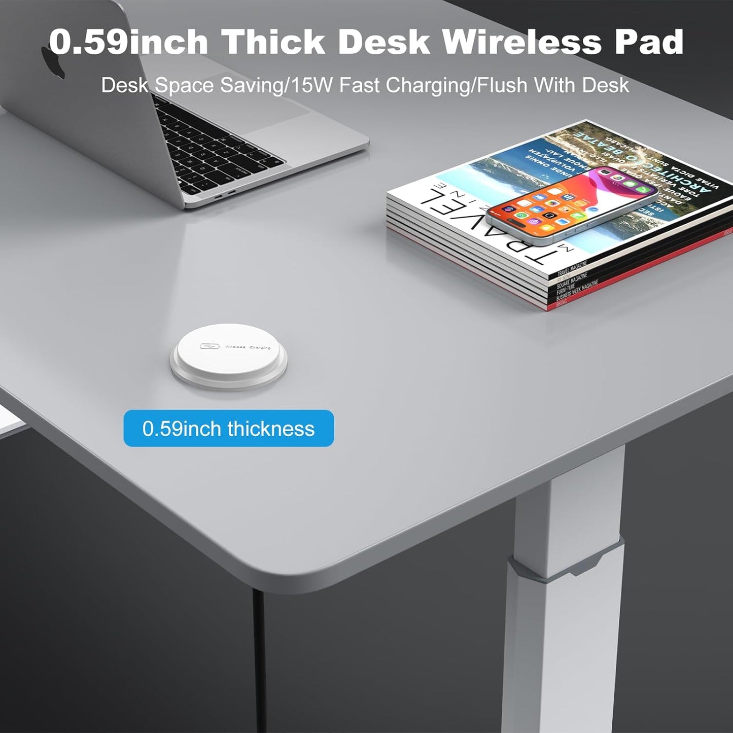 3 Inch Desk Recessed Power Grommet with 15W Wireless Charger, 20W USB-C Fast Charging Countertop Grommet Mount Power Outlet, with AC Outlets and 6ft Extension Cord