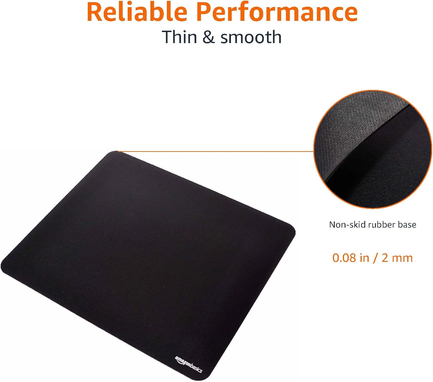 Amazon Basics Large Square Computer Mouse Pad, Cloth and Rubberized Base, 17.7L x 15.7W inches, Black