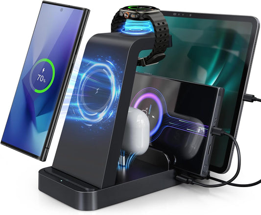 WHJ 5 in 1 Wireless Charger for Samsung, Android Fast Charging Station for Samsung Galaxy S25/S24 Ultra/S23/S22/S21/Note 20/Z Fold 7/6/5, Charger for Galaxy Watch Ultra/7/6/5, Galaxy Buds 2/2 Pro