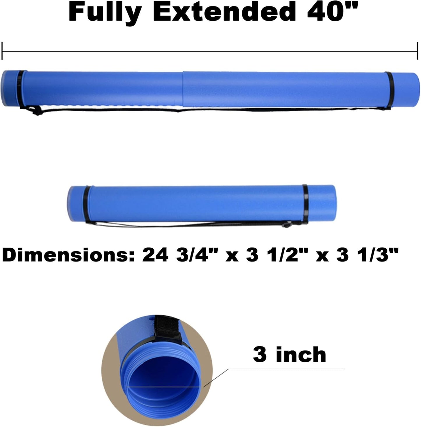 2-Pack Extendable Poster Tubes Expand from 24.5” to 40” with Shoulder Strap | Carry Documents, Blueprints, Drawings and Art | Blue and Yellow Portable Durable Round Storage Cases with Lids and Labels