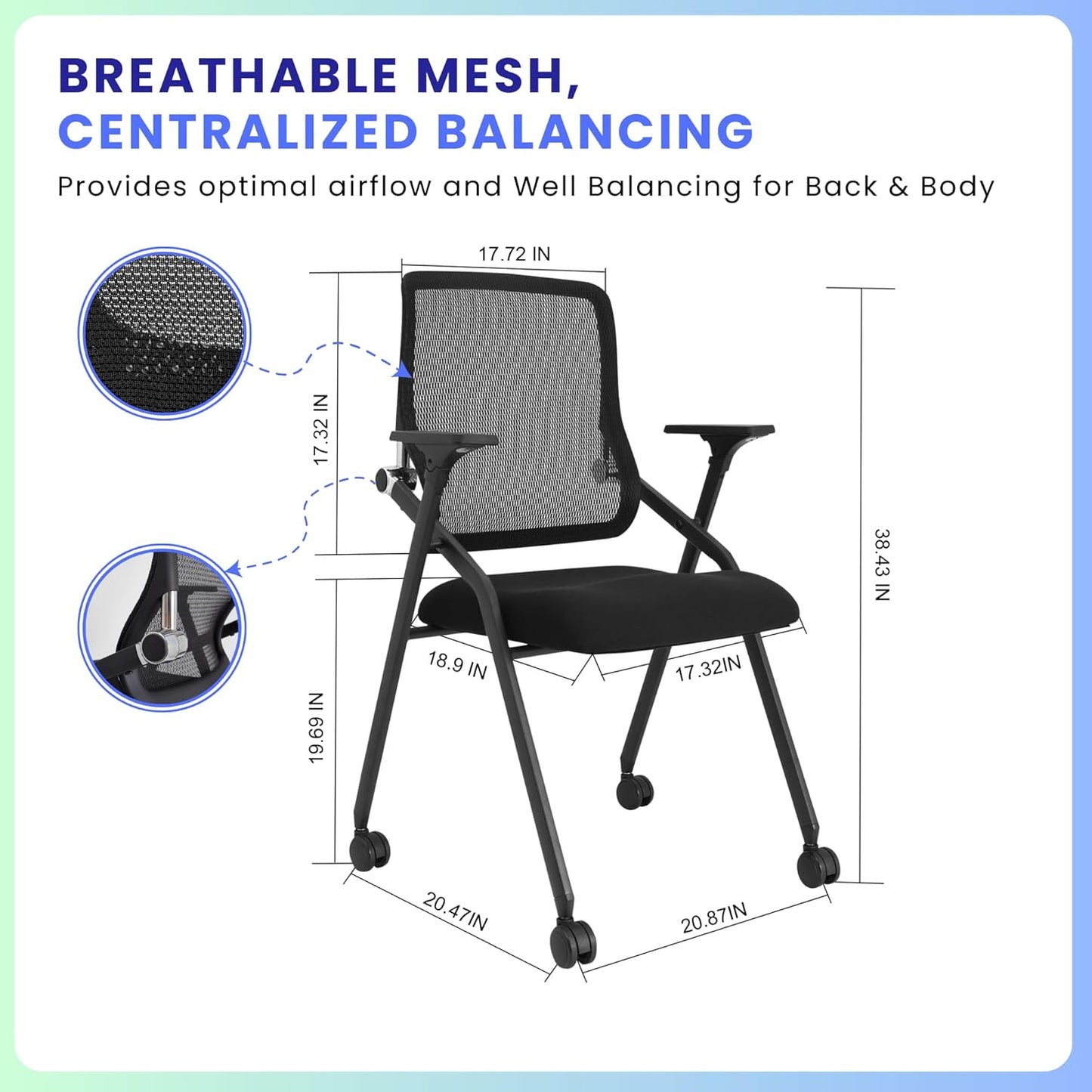 20 Pack Stackable & Foldable Conference Room Chairs with Lumbar Support, Armrest - Ergonomic Mesh Bouncing Back for Office Meeting, Conference, Reception and Training Room Chair