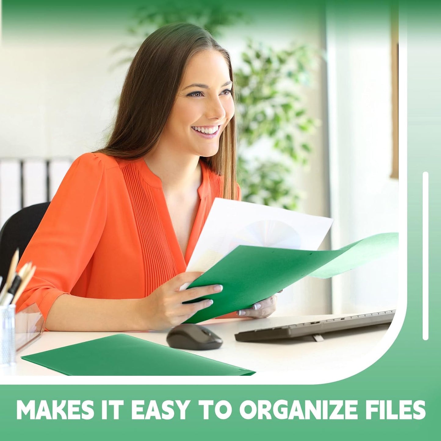 Henoyso 100 Pcs Plastic Folders with Clear Front Pockets Bulk Heavy Duty File Folders with 2 Pockets and Card Slot for Student Teacher Back to School Supplies Office Presentation (Green)