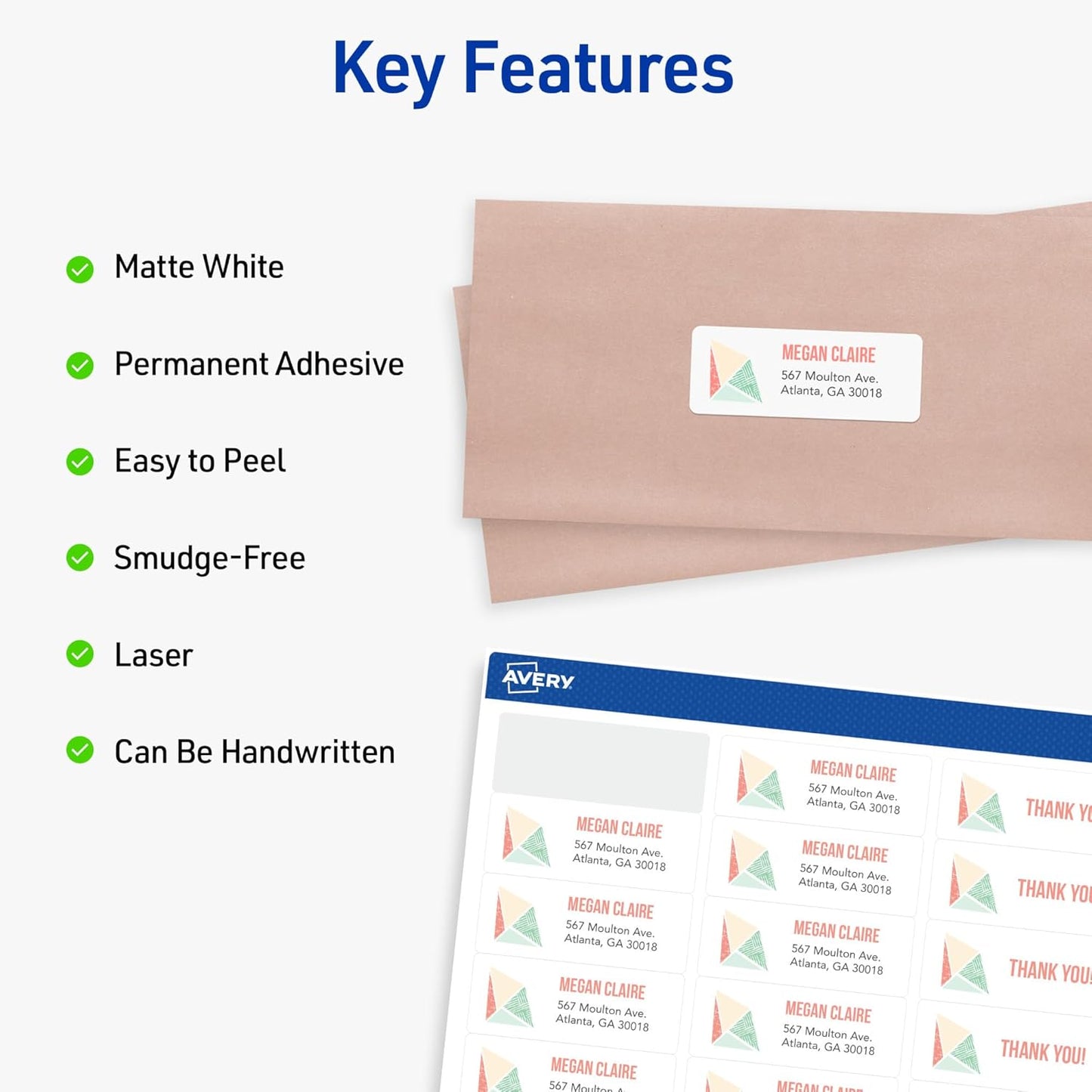 Avery Easy Peel Printable Address Labels with Sure Feed, 1" x 2-5/8" Customizable Stickers, White, 750 Blank Mailing Labels, Great for Mailing, Shipping, and More (5260)