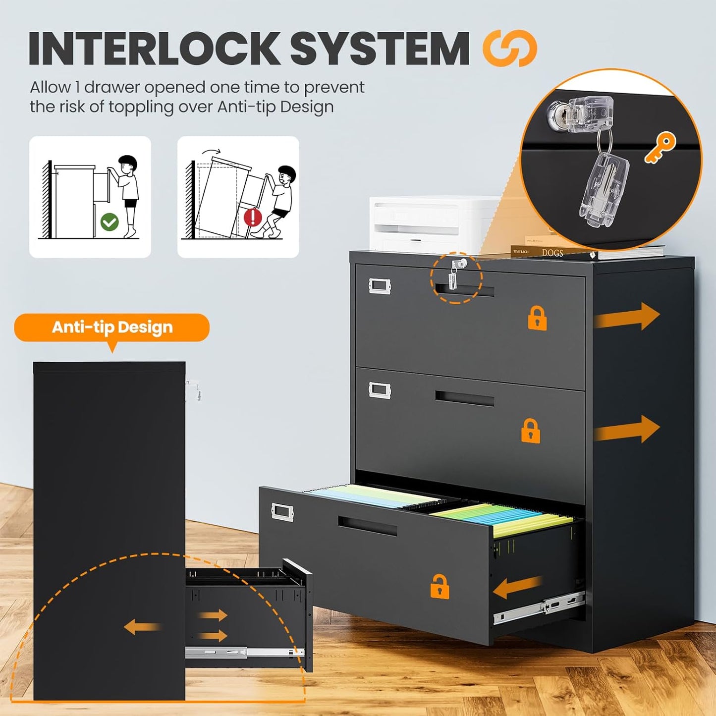 3 Drawer File Cabinets for Home Office, Office Storage Caninets Steel Cabnet for Letter/Legal/A4/F4-Assembly Required