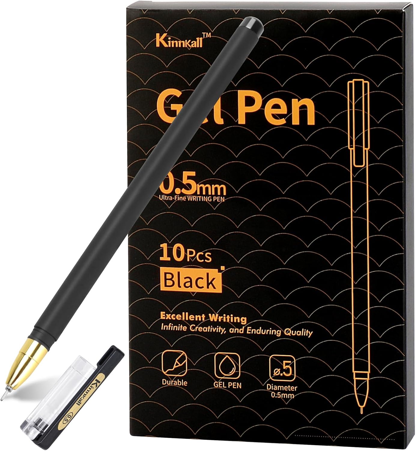 0.5mm Black Gel Pens, Fine Point Smooth Writing - Pack of 10 Bulk Ink, Rollerball Fine Tip Pens for Office School Archival Supplies