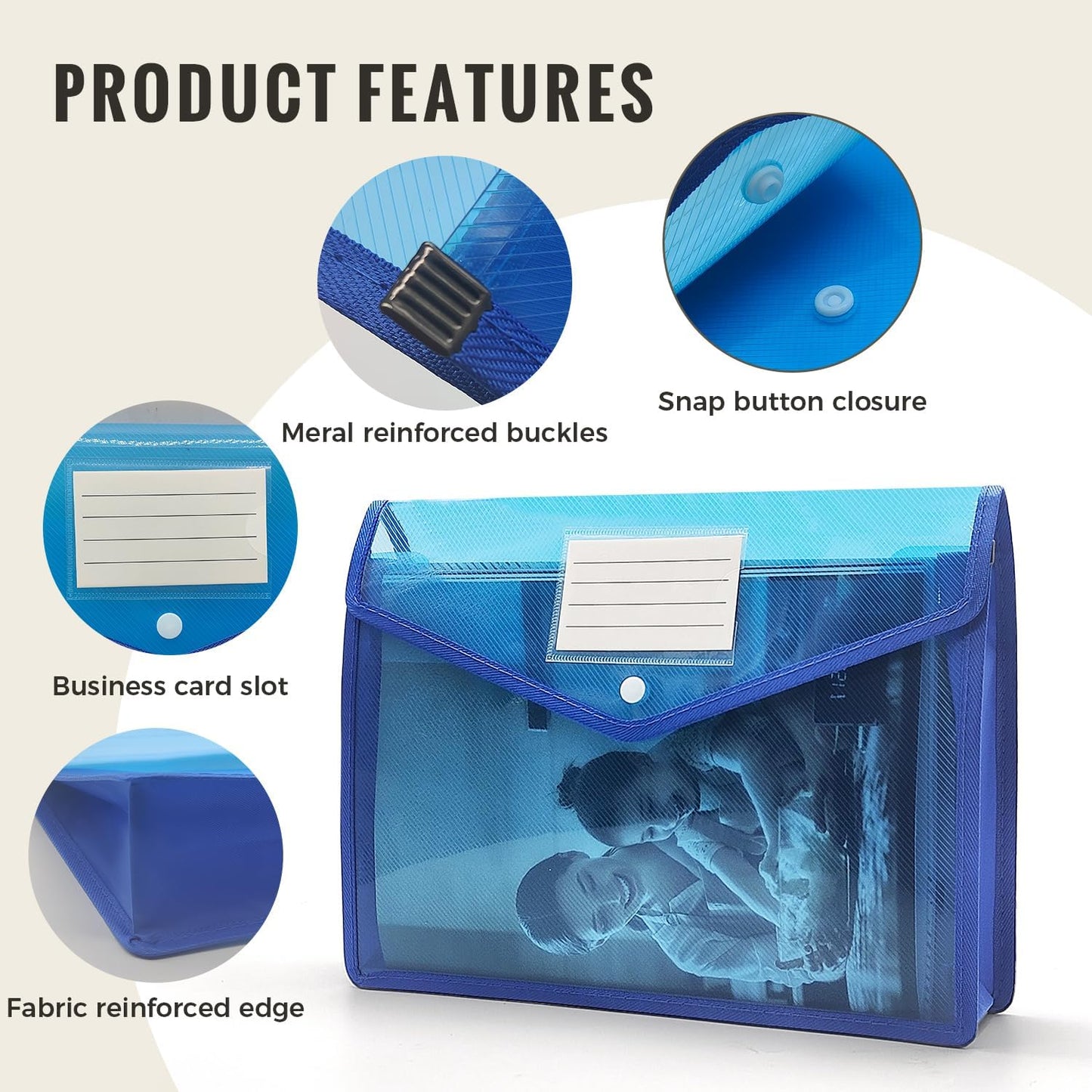 Plastic Expanding File Folder,Envelope Folders for Documents, File Folder Organizer Holder with Snap Closure,Waterproof Transparent File Folder,Large Capacity, Fit Letter/A4 Size (Multicolor-6 Pack)