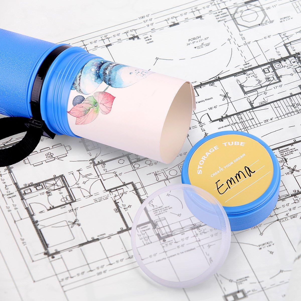 TRANSON Durable Poster Storage Tube with Straps 24"-40" Extendable for Blueprints, Artwork, Maps, Posters Color Blue