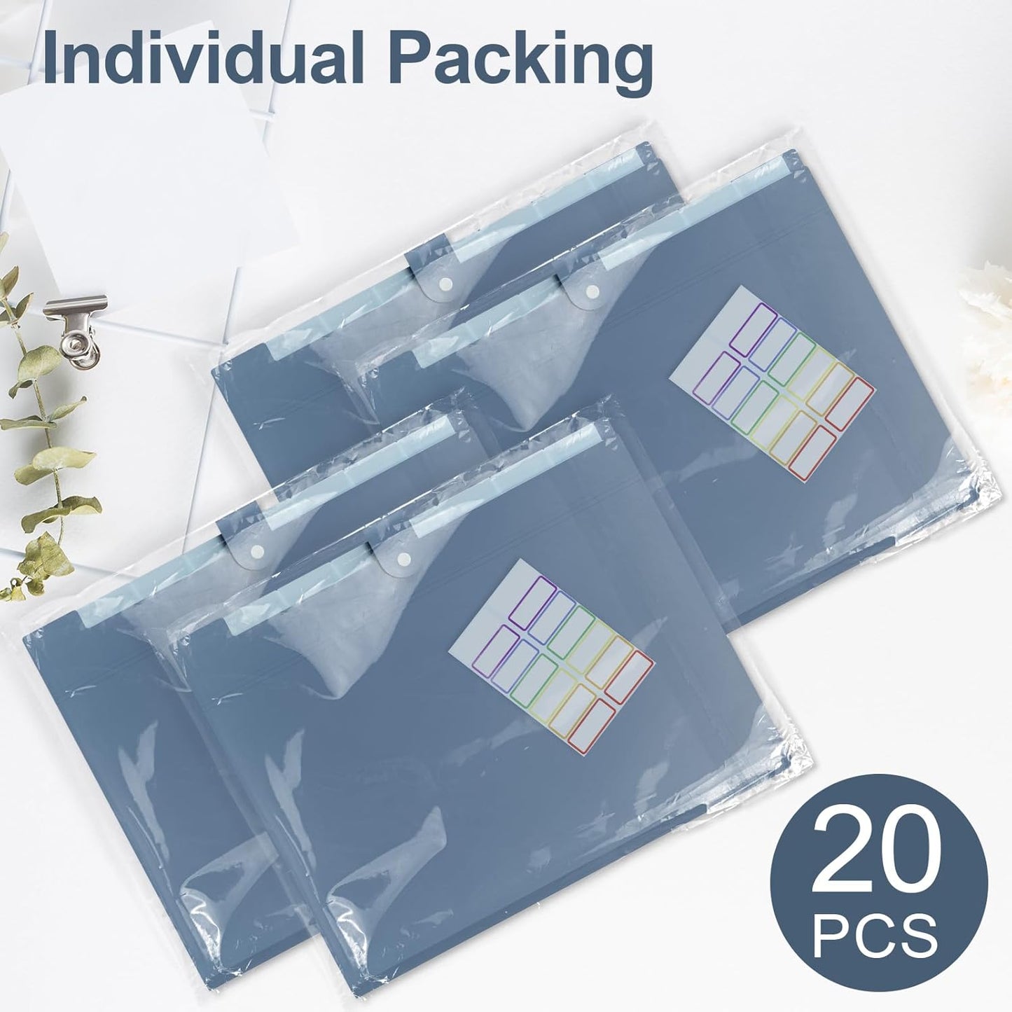 20Pack Accordion File Organizer Expanding File Folder with 8 Pockets, Bulk Letter Size Portable Paper Document Organizer for Office Home Business Supplies, Blue