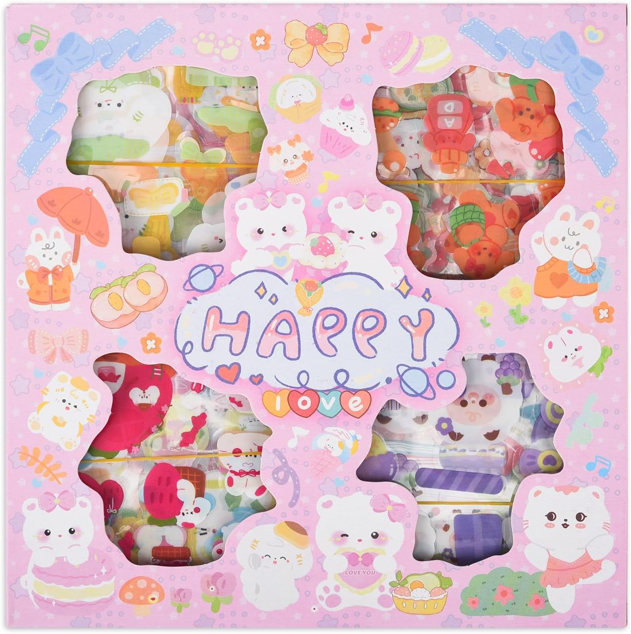 Kawaii Cartoon Animals Scrapbooking Stickers - Cute PET Transparent Bunny Bear Journaling Sticker Clipping Decor for Journals Diary Scrapbook Photo Album Laptop Planner Arts Gift Crafts