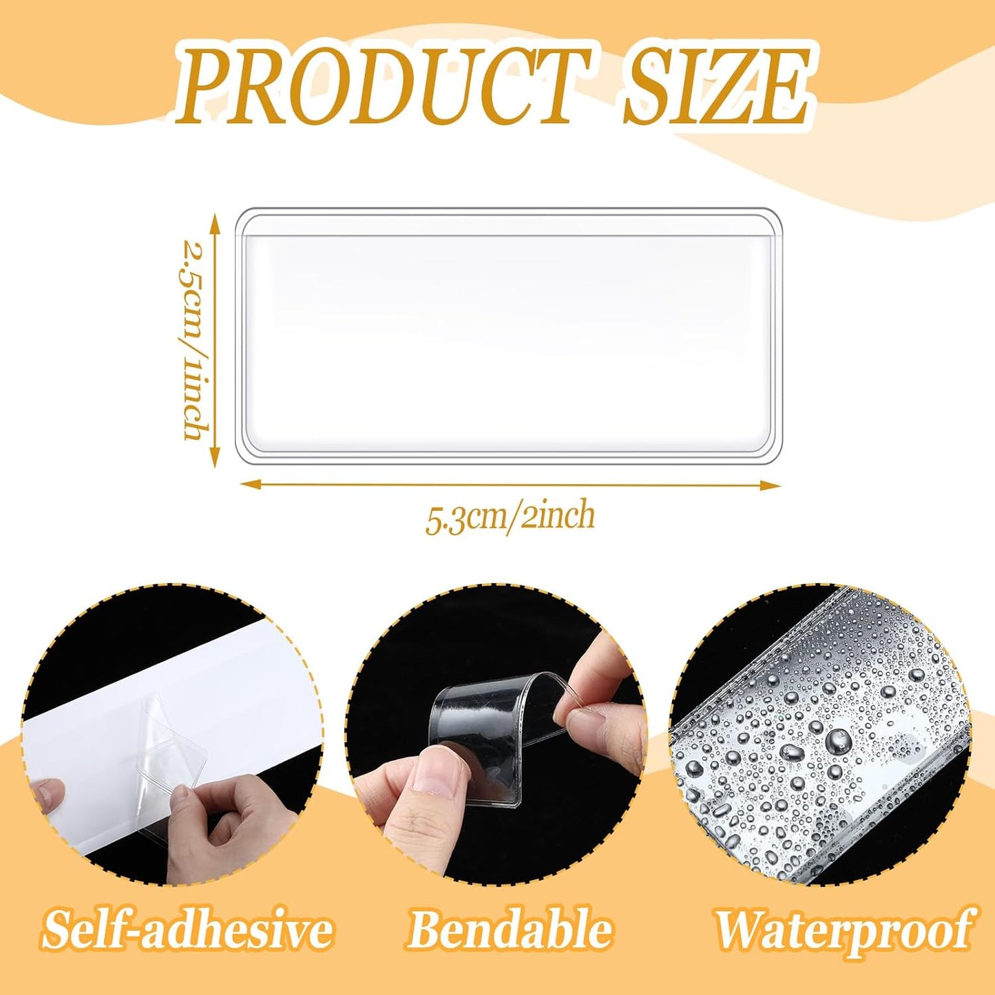 Jeyiour 200 Pcs Label Holders Adhesive Nameplate Pockets Storage Bin Labels Index Card Holder Shelf Plastic Peel Stick for Classroom Supermarket Bookshelf Library Student Box Drawer (2 x 1 Inch)