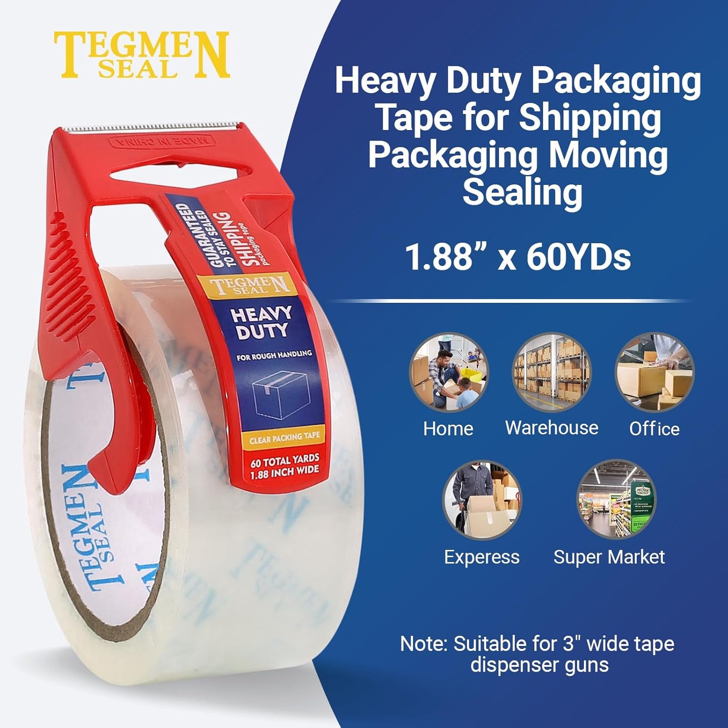 Heavy Duty Clear Packing Tape with Dispenser Combo for Shipping, Moving & Storage,Thicker Clear Packing Tape, 1.88 inches Wide, 60 Yards Per Roll, 6 Pack 360 Total Yards