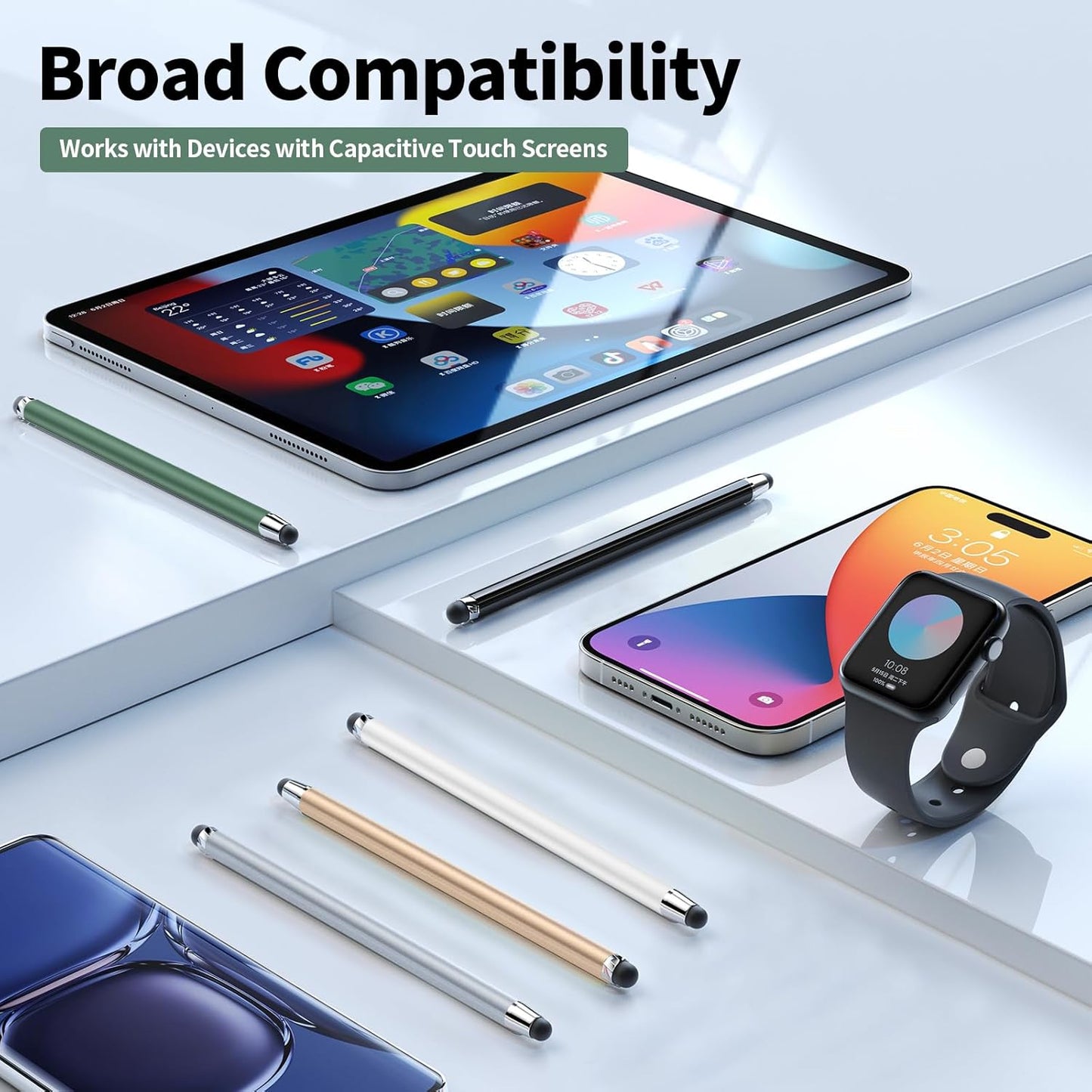 Stylus Pen for Touchscreen,5 PCS Stylus,2-in-1 Stylus Pen for iPad, High Sensitivity Precision Suitable for Touch Screens of iPhone/ipad/Android Tablet(Black/White/Gray/Gold/Dark Green)