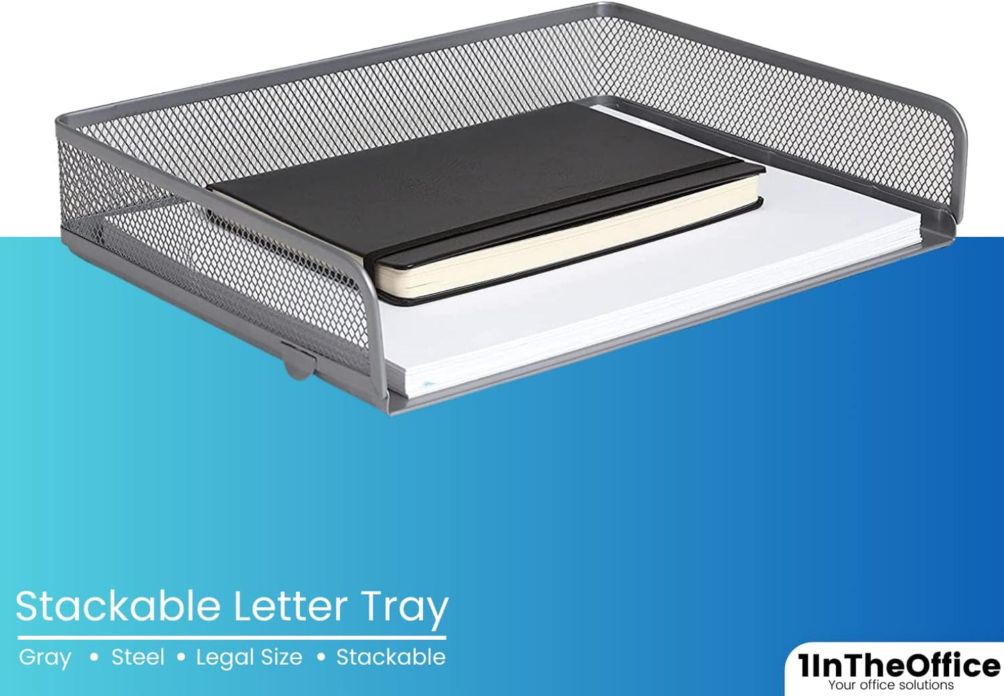 Stackable Side Load Letter Tray, Silver Wire Metal Mesh Paper Tray Organizer, "2 Trays"