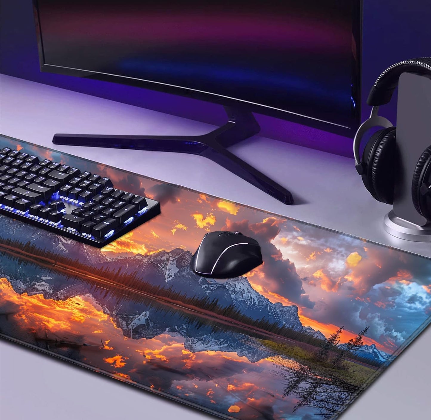 Volcanic Lava Scene Ultra Large Computer Desk Pad, Anti Slip Keyboard Pad, Customized Thick Large Stitched Edge Mouse Pad for Office 35.4 x 15.7 Inches