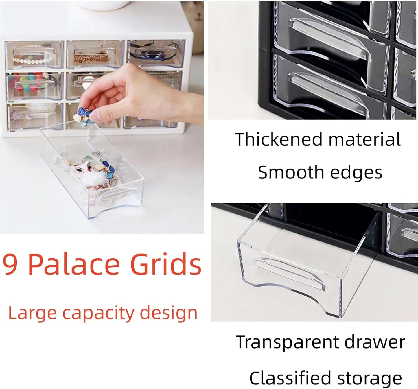 Feadily 1PCS Large Drawer Organizer for Desk, Desktop Drawer Organizer with 9 Clear Drawers, Plastic Desktop Storage Drawers 10.04 Inch x 6.30 Inch x 6.10 Inch, White