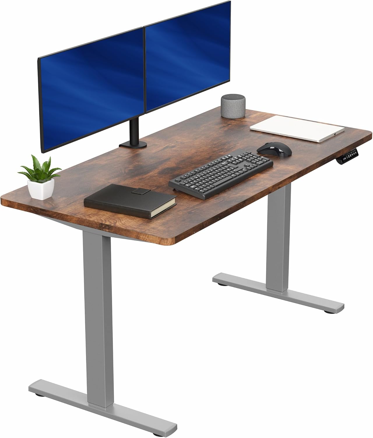 VIVO Electric 55 x 28 in Standing Desk, Memory Height Adjustment, 1B Series, One-Piece Rustic Vintage Brown Top, Gray Frame, DESK-KIT-1G55N