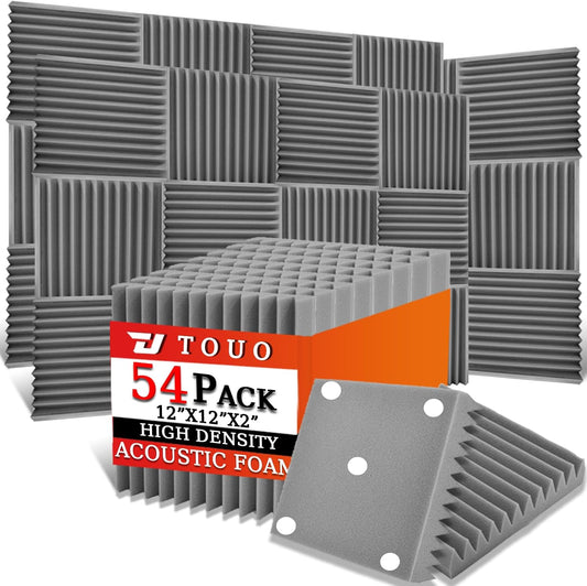 54 Pack Acoustic Panels – Sound Proof Foam Panels for Wall 12"x12"x2", Flame Retardant Wedge Acoustic Foam, High-Density Sound Absorbing Panels for Home Studio(Gray, 2" Thick 54 Pack)