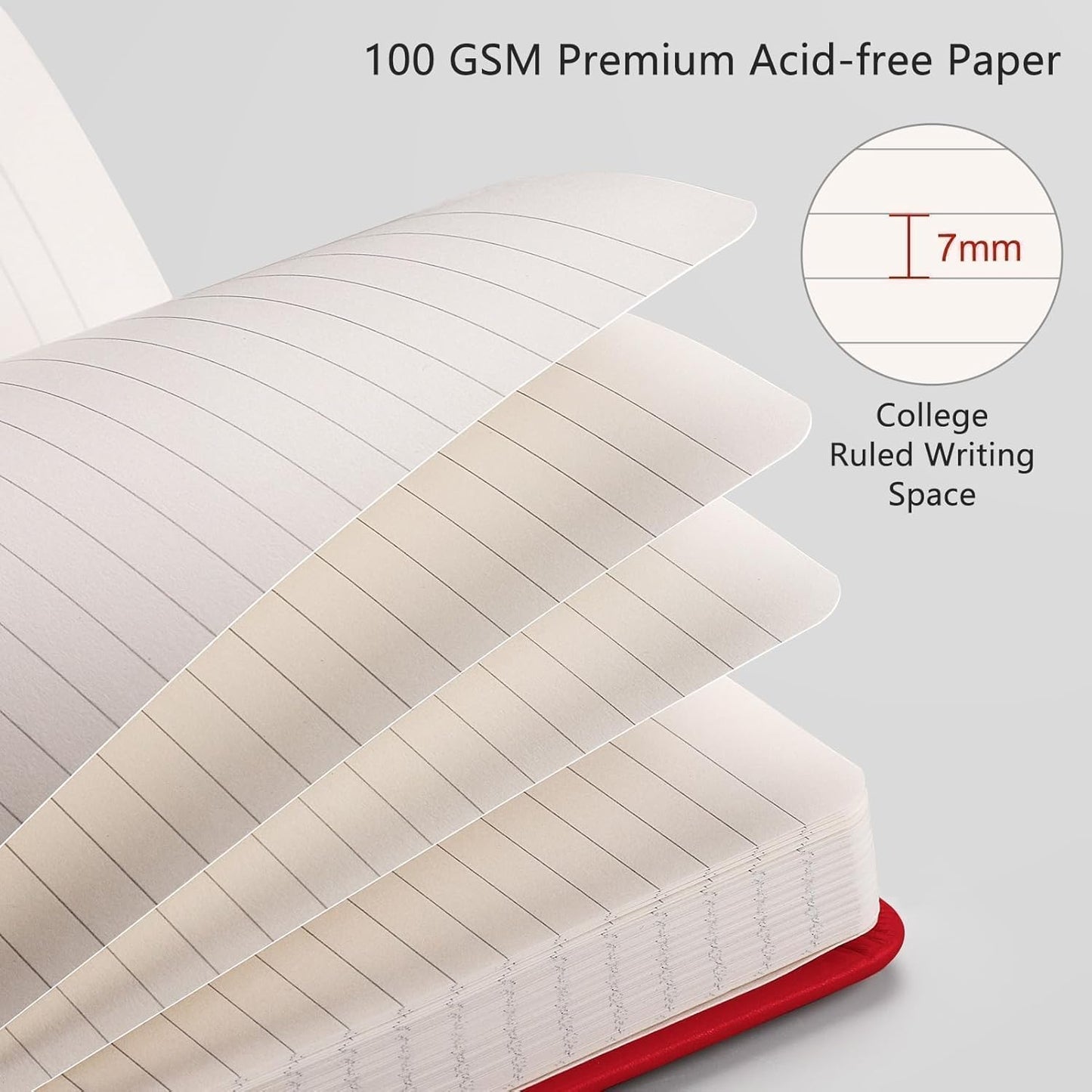 RETTACY Lined Journal Notebook, 192 Numbered Pages, A5 Medium Size (5.7'' x 8.3''), for Men & Women, Journaling, Writing, Work & Office, Leather Hardcover, 100 GSM Thick Paper (Red)