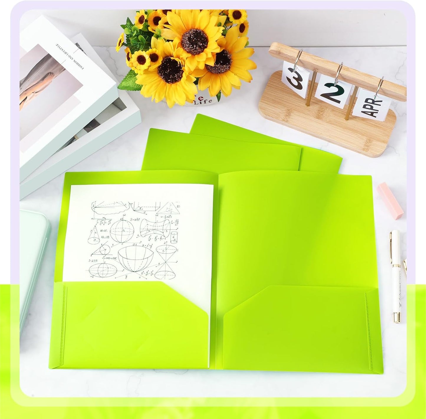 Gueevin 72 Pcs Two Pocket Folders Bulk Plastic File Folder with 2 Pockets Letter Size Paper Heavy Duty Durable Portfolios Case for Home Office School Business 11.61 x 9.45 Inch (Fluorescent Green)