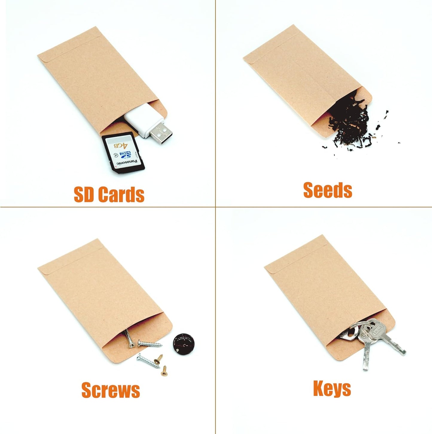 Budgenix #1 500 Pcs Small Coin Envelopes 2.25" x 3.5" with Gummed Flap, Brown Kraft Mini Envelopes for Storing Seeds, Keys, Stamps, Tips and Small Items