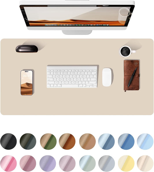 YSAGi Leather Desk Protector, Office Mat, Large Mouse Mat, Non-Slip PU Leather Blotter, Laptop Desk, Waterproof Writing Pad for Office and Home (Eggshell, 35.4" x 17")