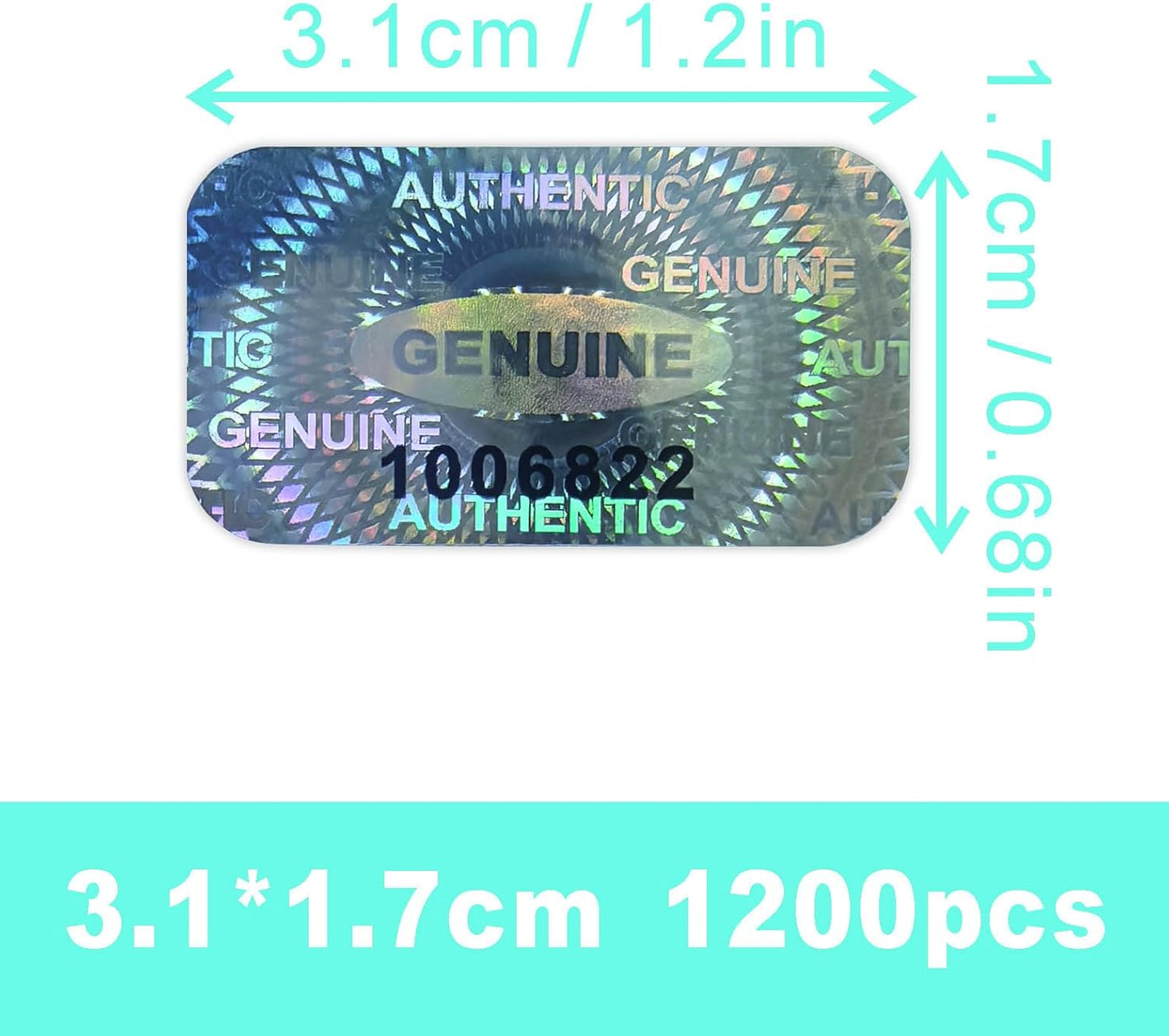 1200 pcs Hologram Tamper Proof Sticker, Security Tamper evident Label, Genuine Authentic Warranty Void Seal Labels with Unique Serial Number (1.2X0.68 inch,Silver)