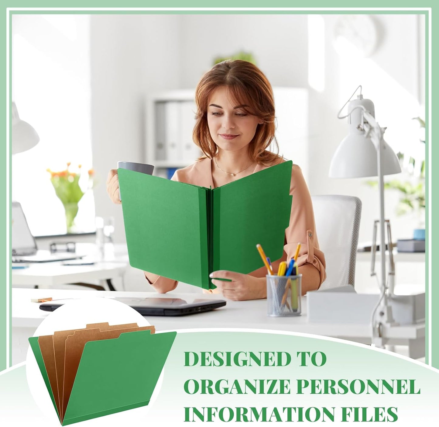 48 Pcs Classification Folders Letter Size, 3 Divider Pressboard File Folder with Fasteners, Expanding File Organizer Bulk for Teachers, Clergy, Office, Church, Christmas Donations (Green)