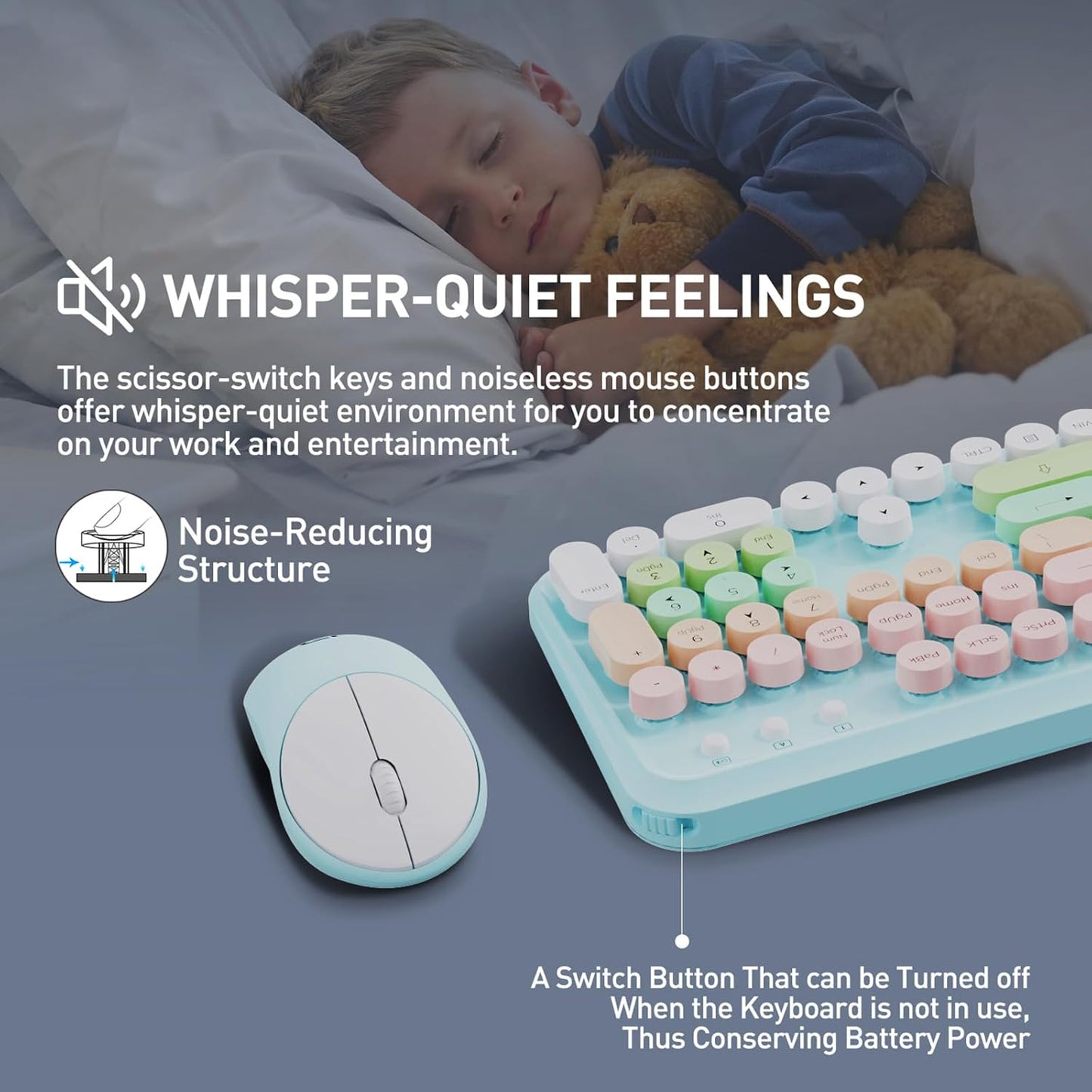 FOPETT 2.4GHz Wireless Keyboard and Mouse Set with Switch Button - Full-Size Keyboard - Compatible for Windows/Laptop/PC/Notebook/Smart TV and More - Green