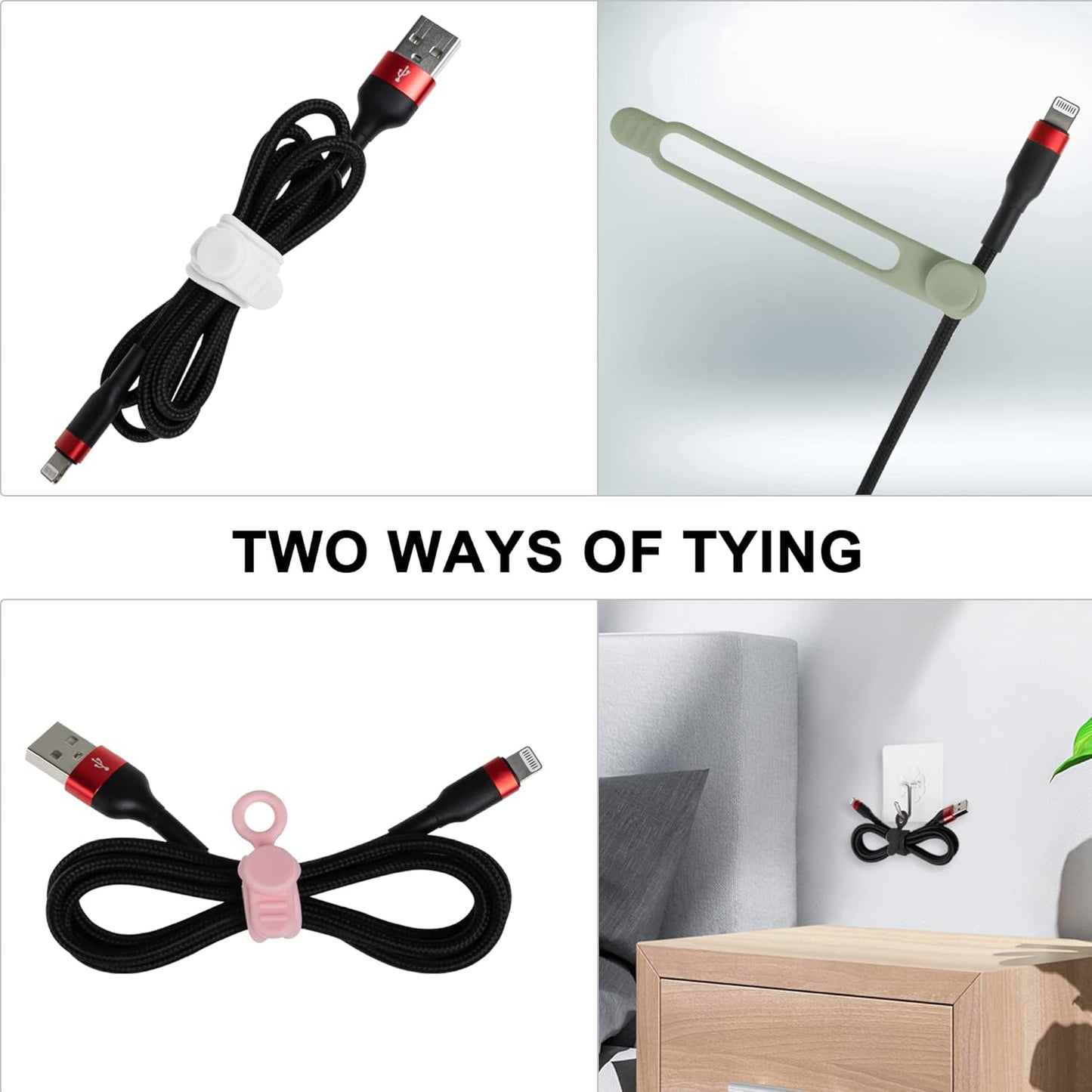 Nearockle 100Pcs Silicone Cable Ties Cord Organizer for Bundling Earphone, Phone Charger, Computer Cords, Reusable Cable Ties Wire Organizer in Home,Office,Kitchen,School (5 Colors)