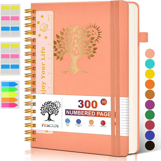 Large Spiral Notebook Journal for Women Men - 300 Numbered Lined Pages, College Ruled,B5 Hardcover Spiral Bound Notebook for School, Work, Note Taking, Writing, Leather Spiral Journal 7"x10"