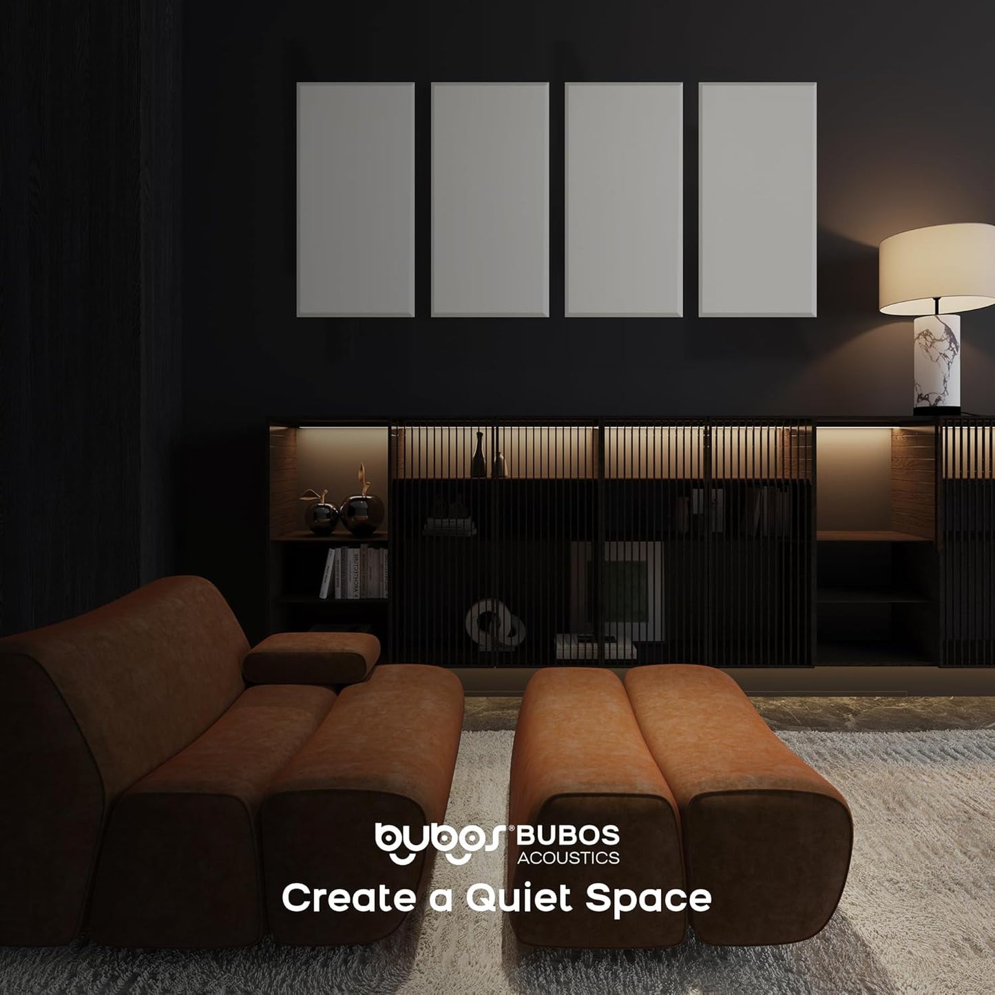 BUBOS 4 PCS Acoustic Panels,23.6''x11.8'' Fabric Soundproof Wall Panels,Self-adhesive Sound Absorbing Panels for Studios, Office, Home Theater, Fabric-Clad Off-White