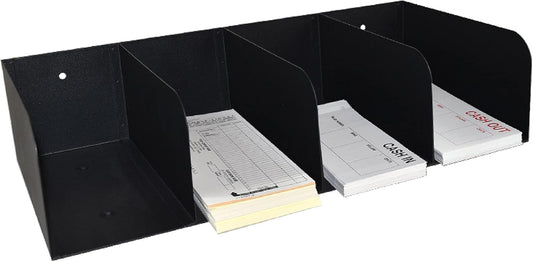 STEELMASTER by BankSupplies Steel Document Organizer - 4-Pockets - Black - Powder Coated Crinkle Finish - Scratch & Chip-Resistant - Check Separator, Deposit Slips, Letter Organizer, Money & Bills
