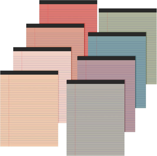 Fuutreo 8 Pcs 8.5'' x 11'' Colored Legal Pad Writing Pads Narrow Ruled 50 Sheets Per Notepad Perforated Writing Notepad Office Supplies for College Office Business (Vintage Color)