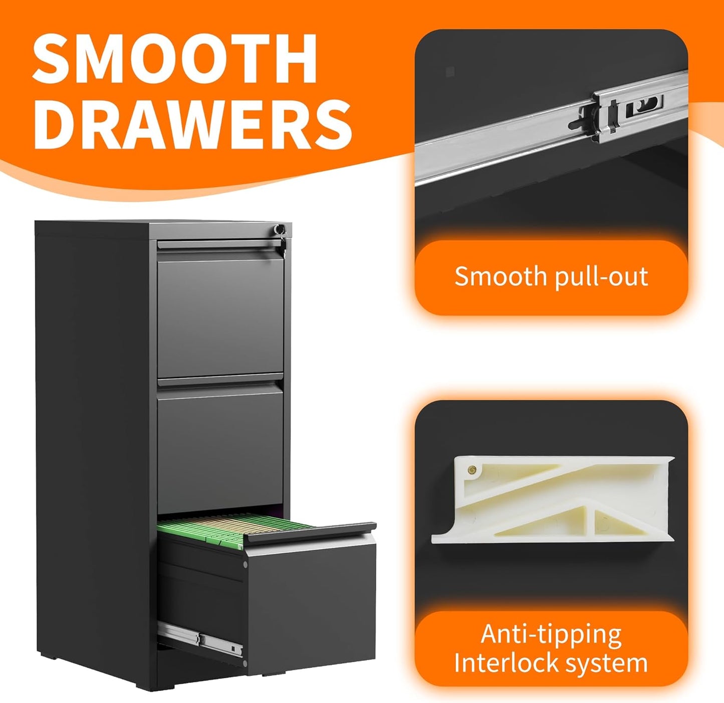 Metal File Cabinet with Drawer Heavy Duty Locking File Cabinets Home Office Steel Filing Cabinet Vertical File Cabinets for Legal/Letter Size File,Assembly Required