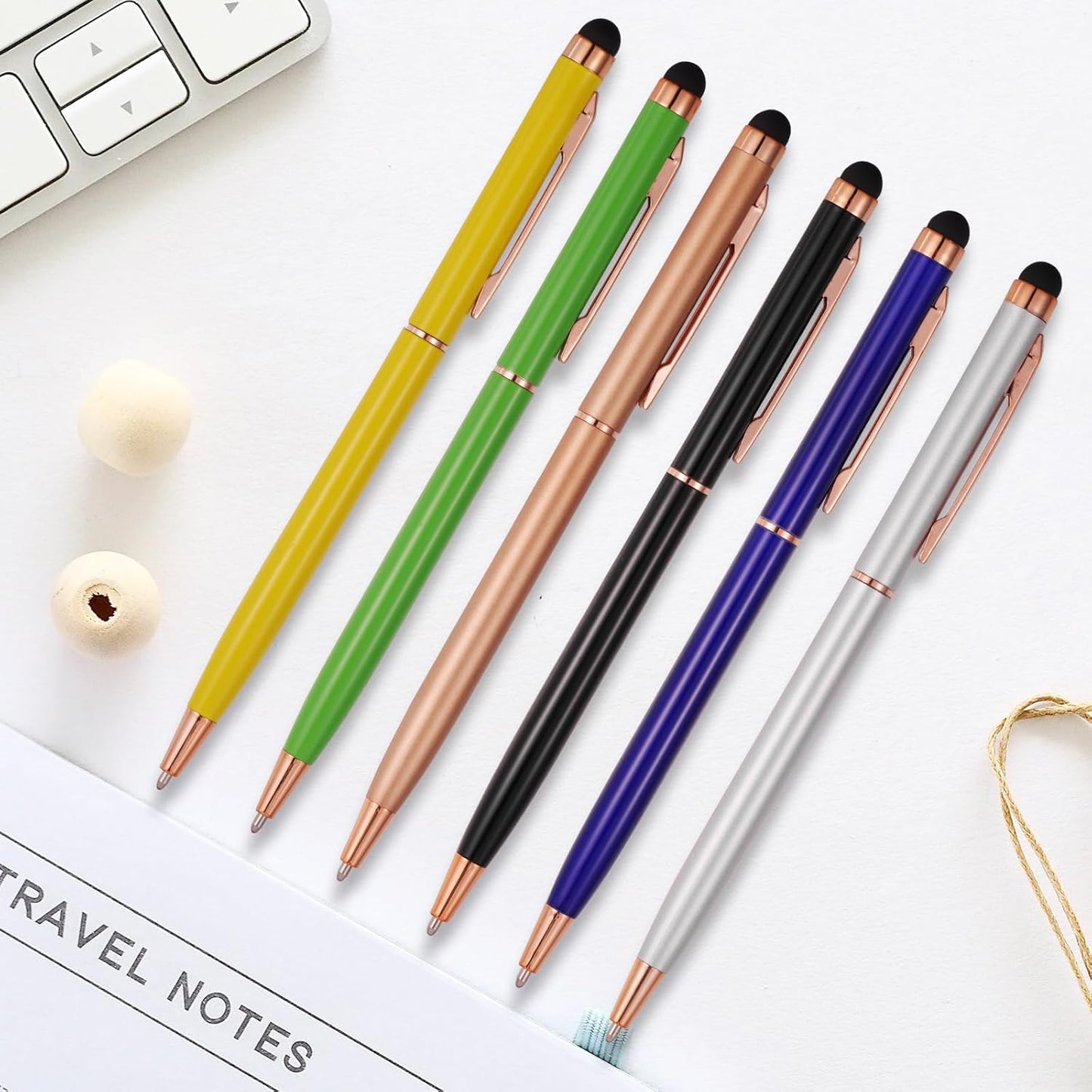 15 Pack Stylus Pens for Touch Screens Stylus Pen Compatible with Phone Tablets Kindle and Black Ink Ballpoint Pens-2 in 1 Stylists Pens (8005 Rose Gold B)