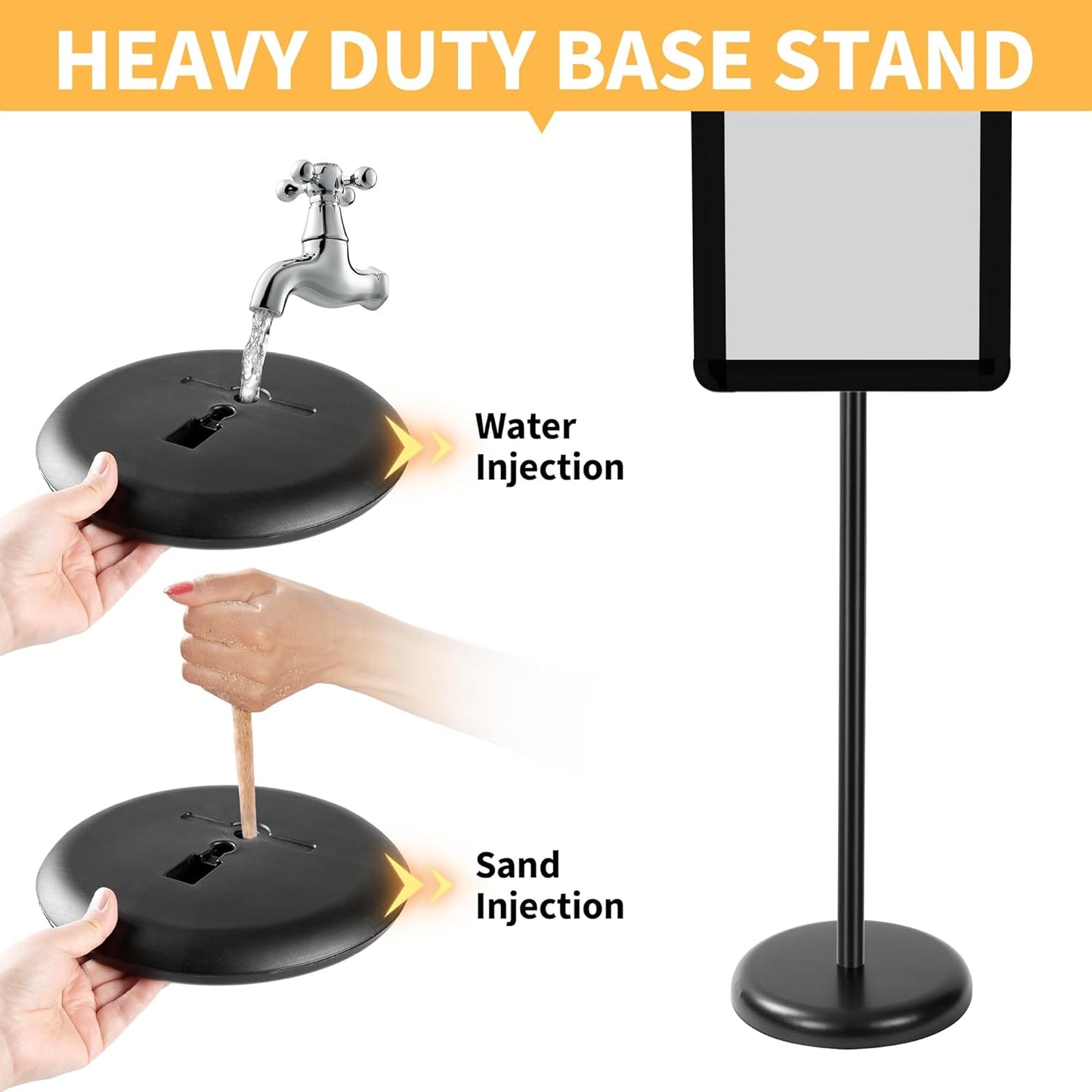 2 Pack Sign Holder Stand 8.5 x 11, With 3-Prong-Base & Round Base, Poster Stand Aluminum Snap Open Frame for A4 Size Outdoor Indoor Sign Stand, Height Adjustable-Black