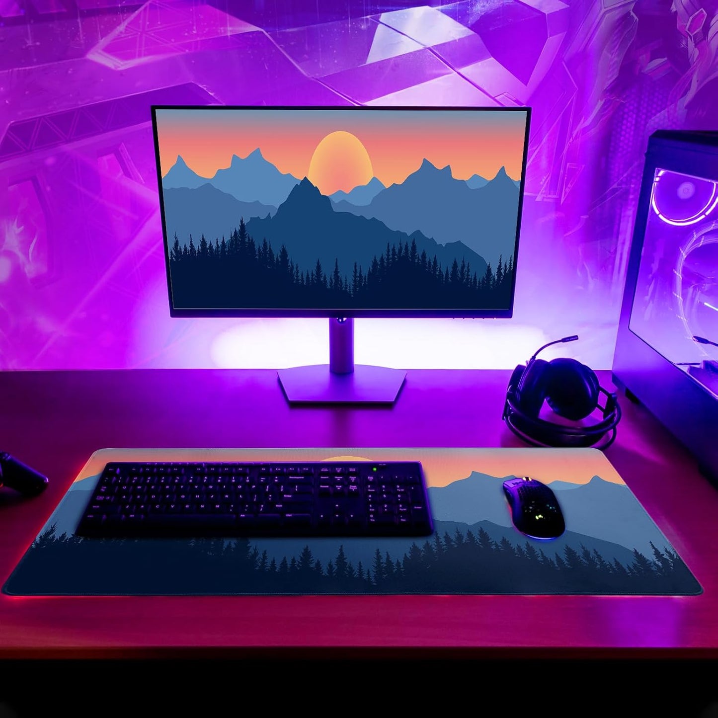 Japanese Mountain Landscape Gaming Mouse Pad Extended Large Mousepad with Nonslip Rubber Base Stitched Edges Laptop Computer Keyboard Desk Mat for Office Home and Game