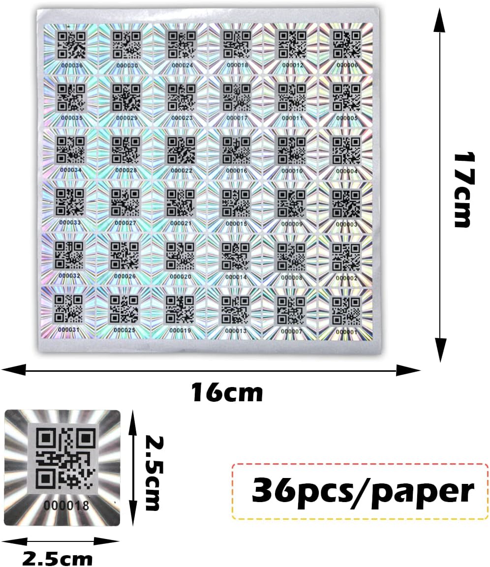 300pcs Hologram QR Code Labels, Tamper-evident Security Seal Sticker,Warranty Void Tamper Proof Labels with Unique Sequential Serial Numbering（1x1inch）