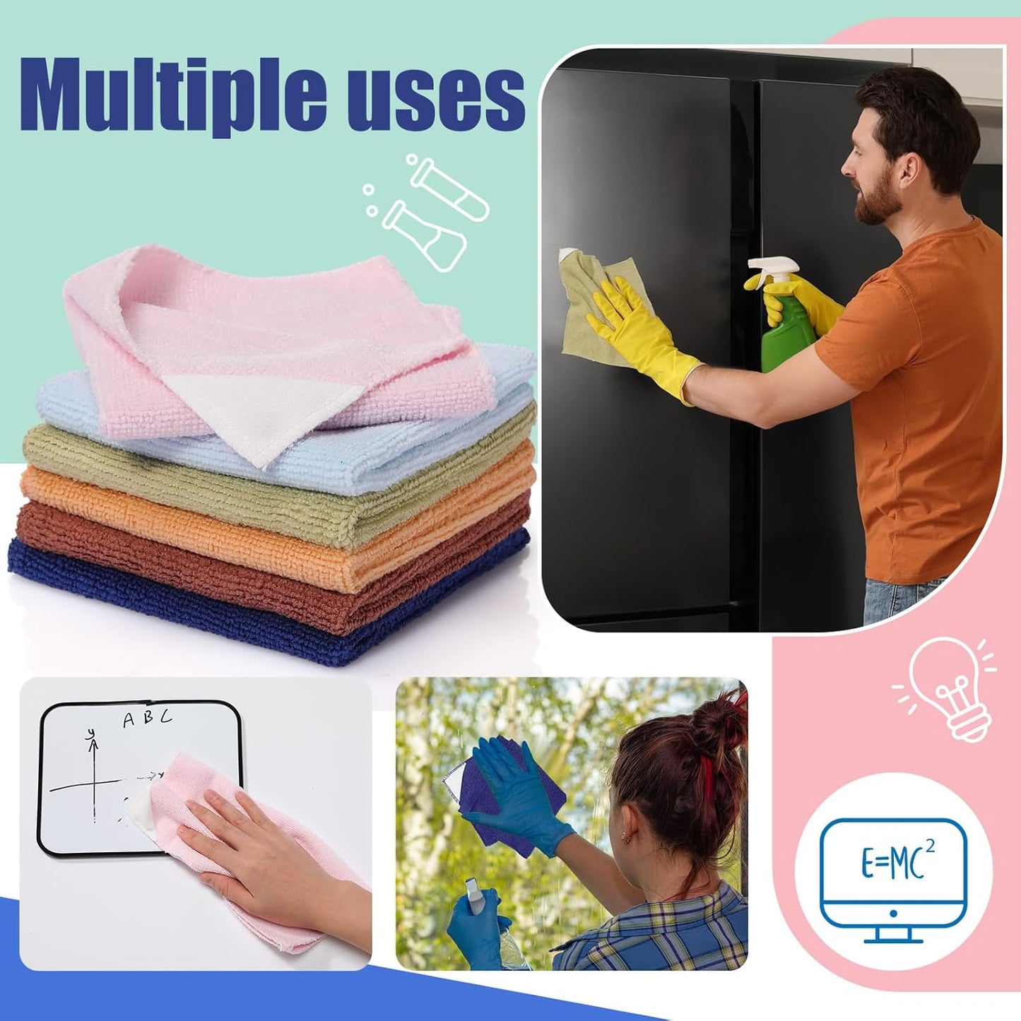 6 Pack Magnetic Whiteboard Cleaning Cloth Extra Strong Magnetism 10'' X 10'' Colorful Microfiber Dry Erase Cloth Reusable Washable Whiteboard Eraser for Classroom, Home and Office Use(Morandi Color)