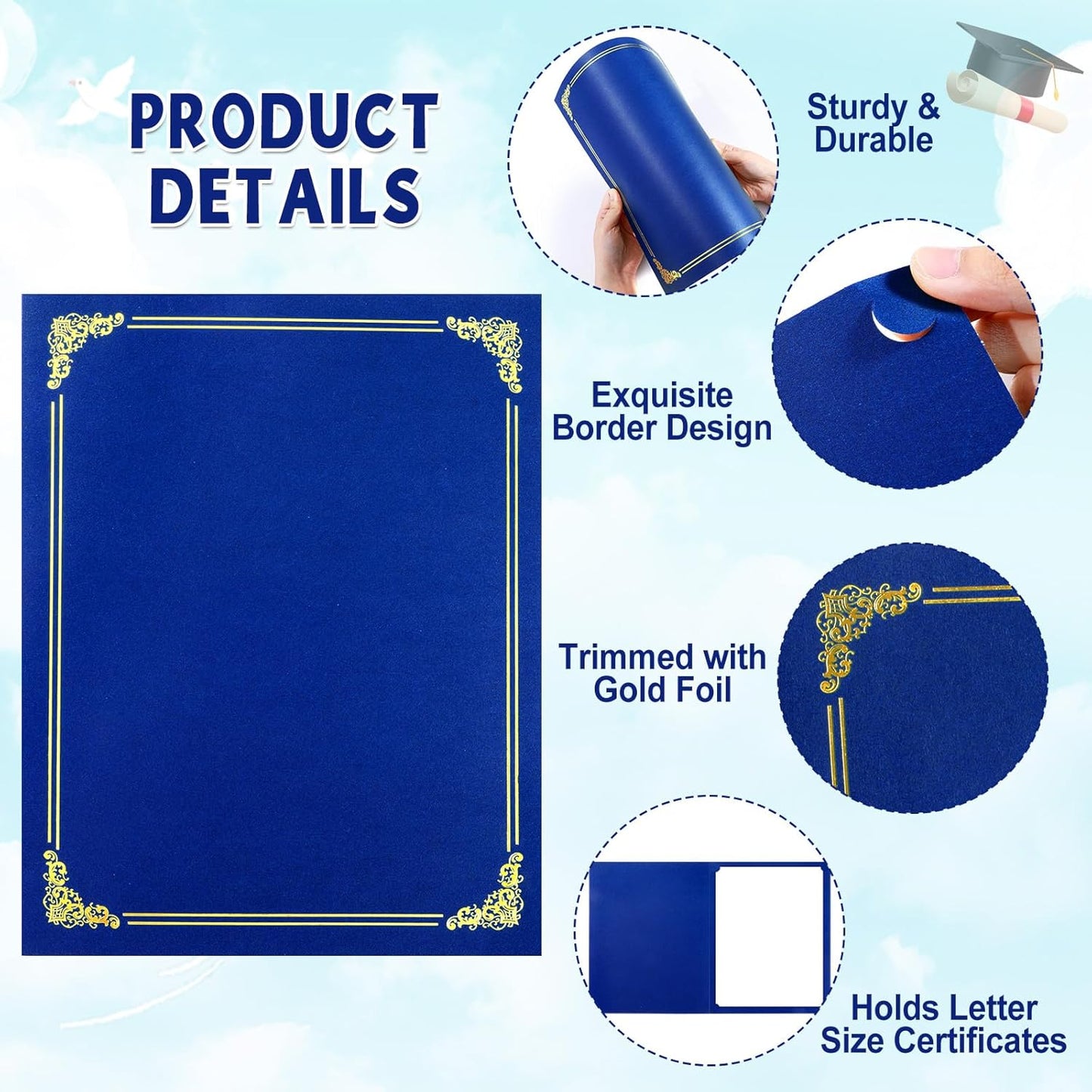 gisgfim 100Pcs Certificate Holders Diploma Covers Single Sided Gold Foil Border Award Certificate Covers for Letter Size 8.5x11 Certificates Cardstock Document Papers Storage Organizer (Royal Blue)